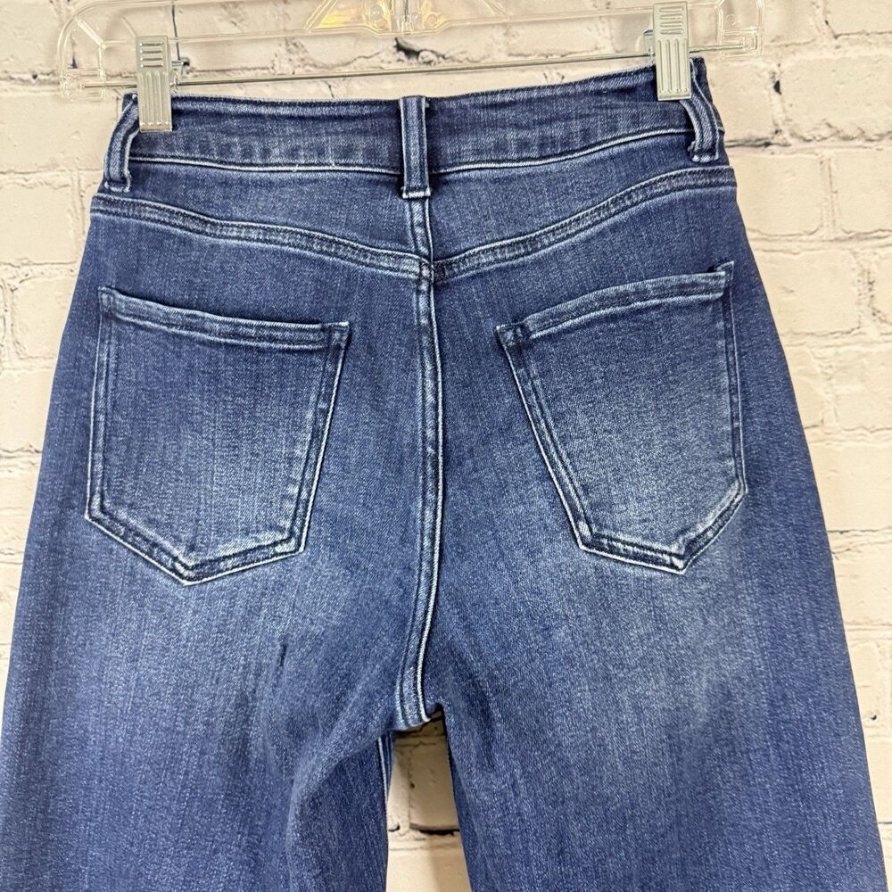 Quince Stretch High Rise Patch Pocket Wide Leg Jeans Dark Blue Wash - Picture 9 of 13